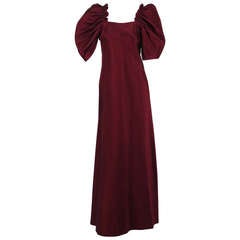 1960s Stavropoulos garnet silk renaissance inspired evening gown 1