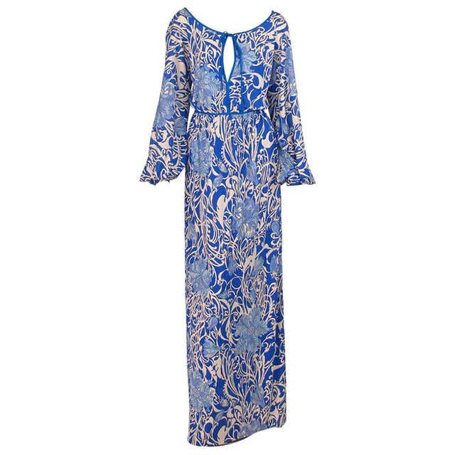 1960s Pucci blue and white silk jersey maxi dress For Sale at 1stDibs
