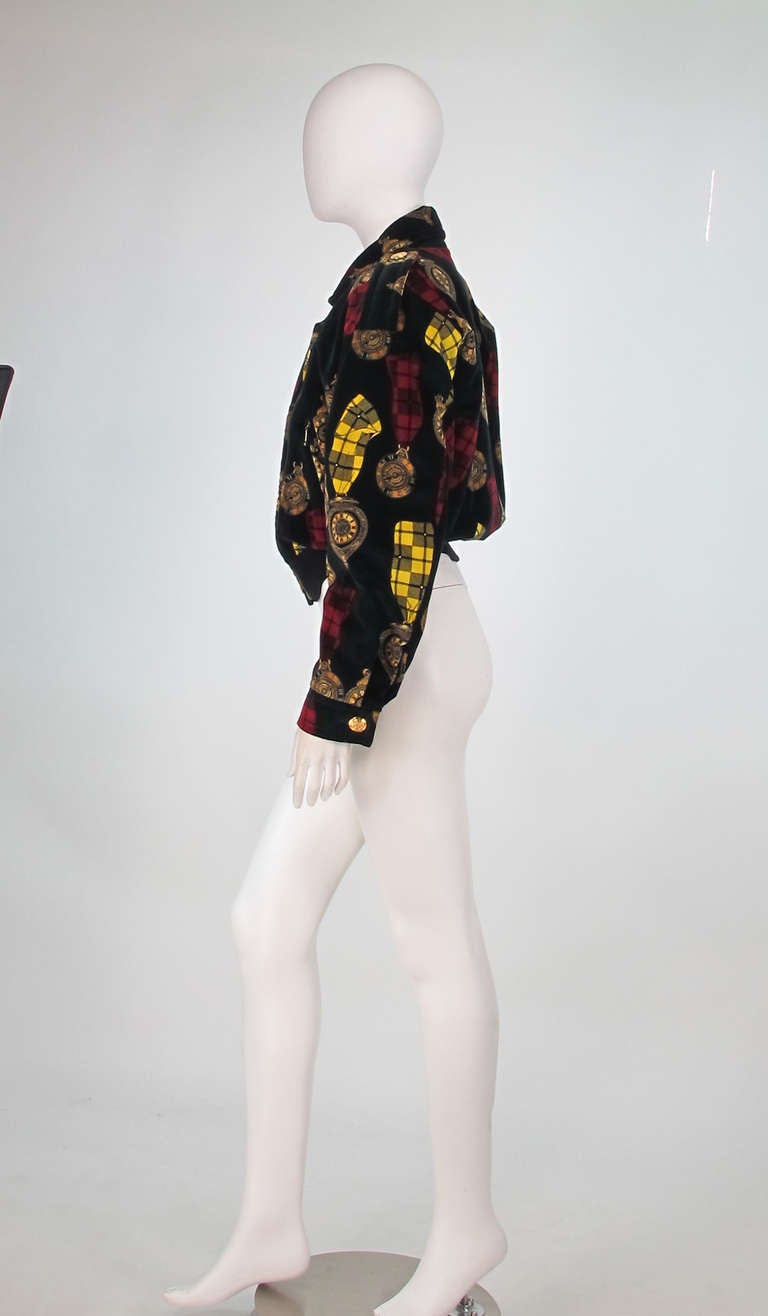 1990s Escada clock printed velvet bomber jacket In Excellent Condition In West Palm Beach, FL