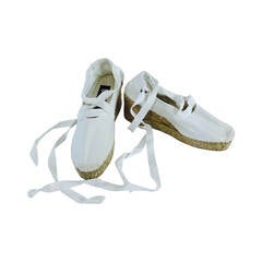 1980s DKNY white lace up wedge espadrilles unworn 9M