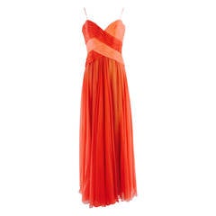 Loris Azzaro goddess gown in coral/peach silk chiffon 1970s 11