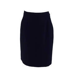1990s Yves St Laurent black wool twill tuxedo skirt