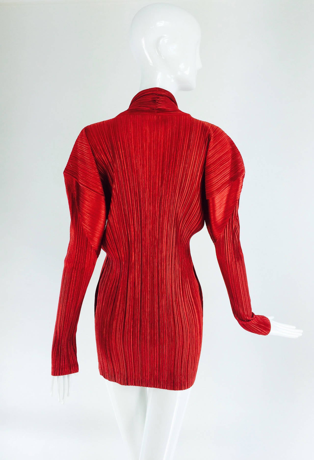 Issey Miyake pleated crimson red long jacket 4