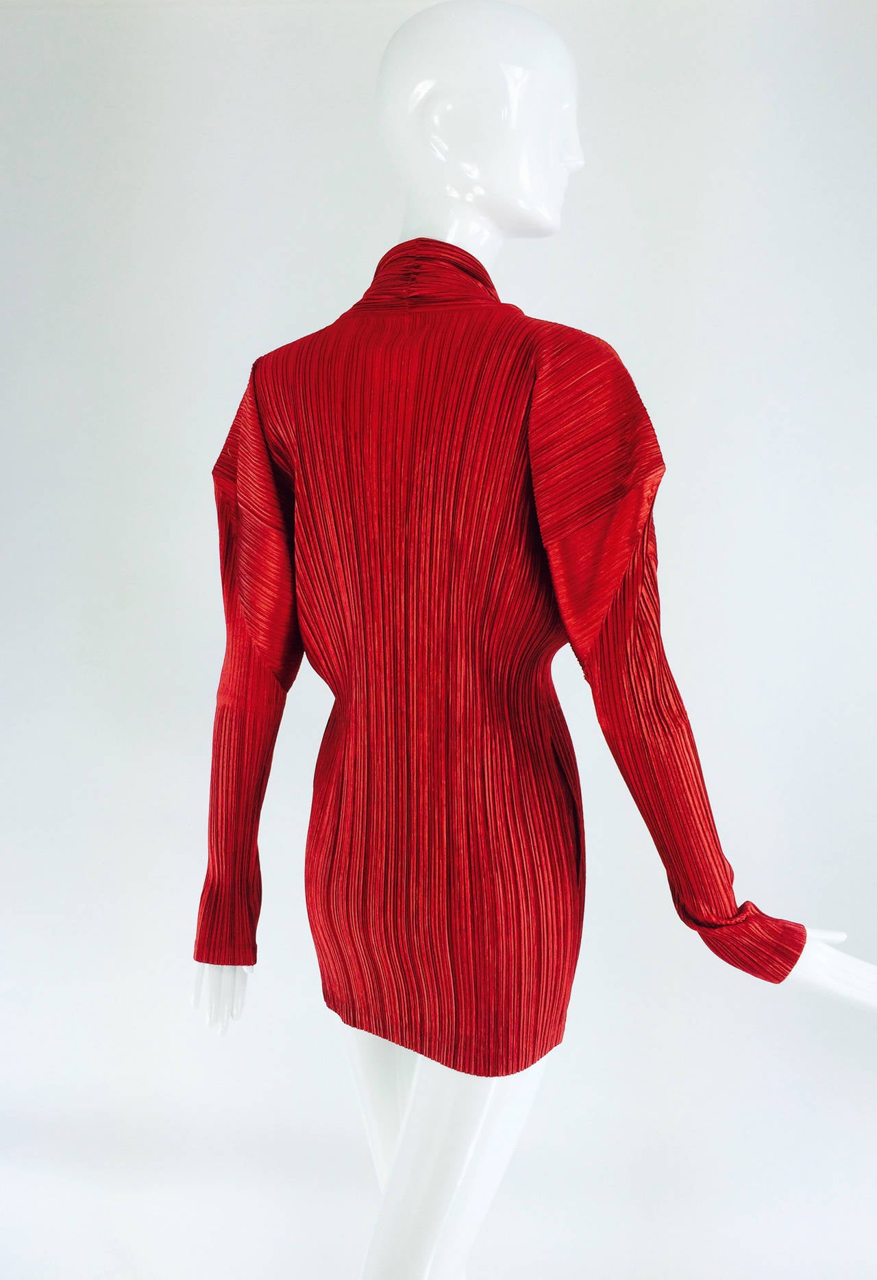 Women's Issey Miyake pleated crimson red long jacket