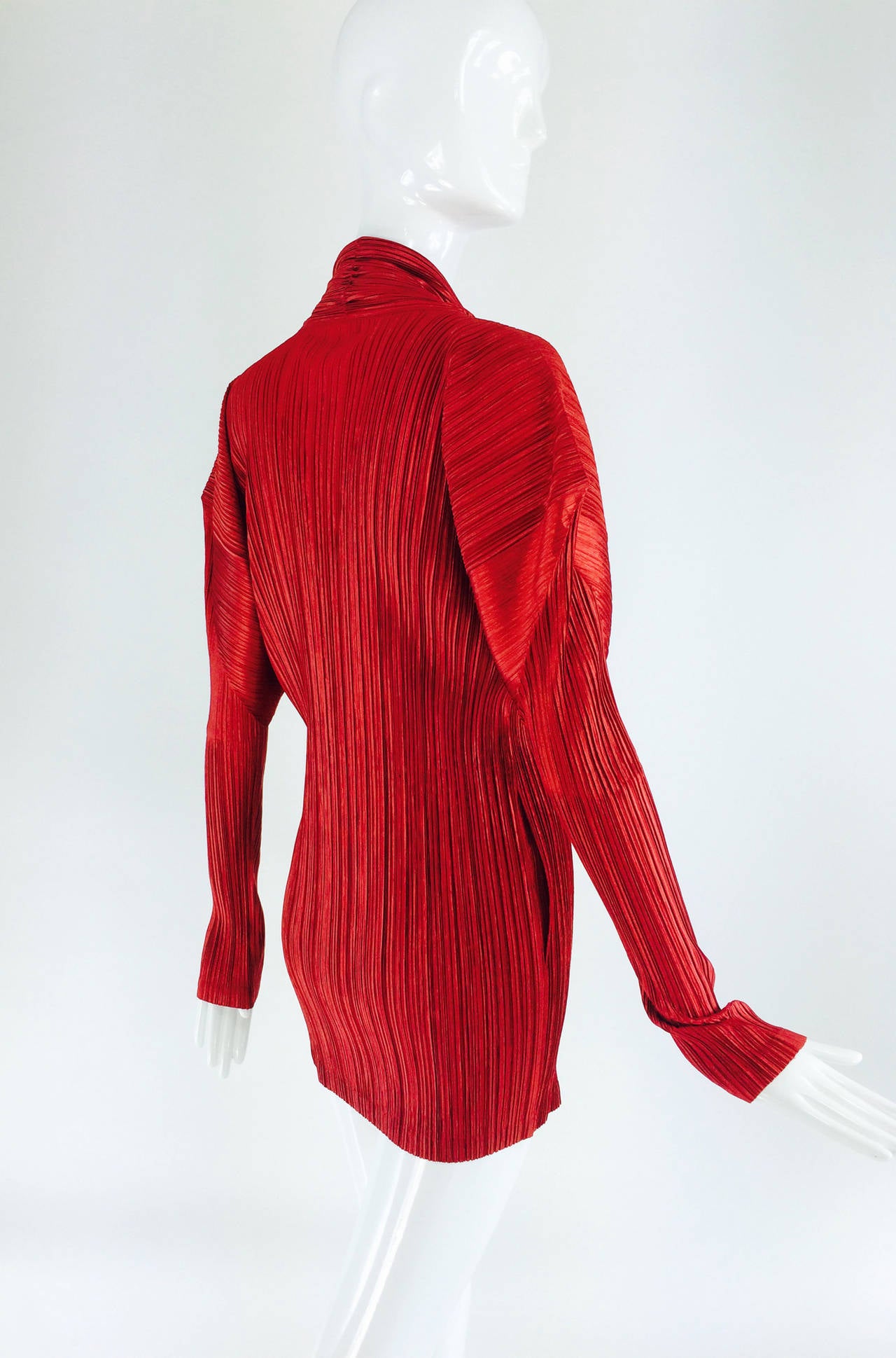 Issey Miyake pleated crimson red long jacket 1