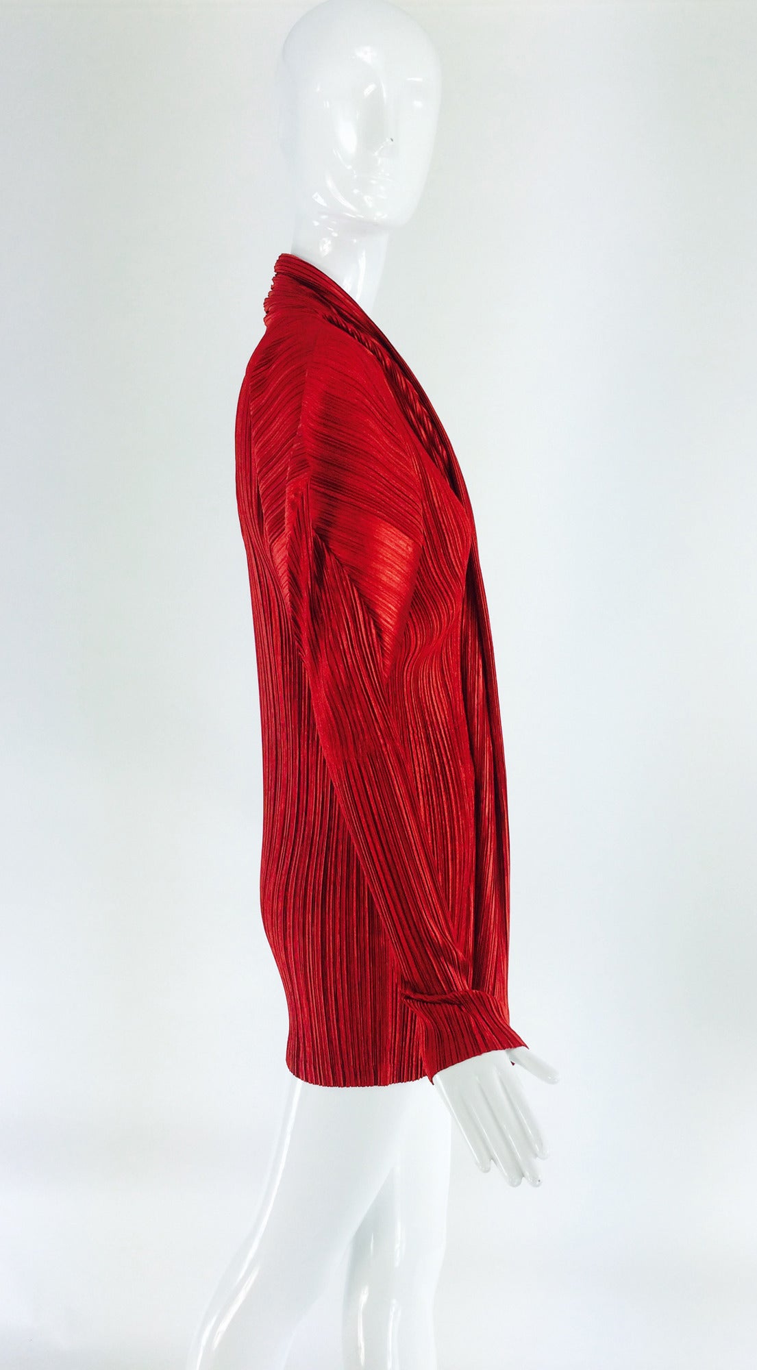 Issey Miyake pleated crimson red long jacket 2