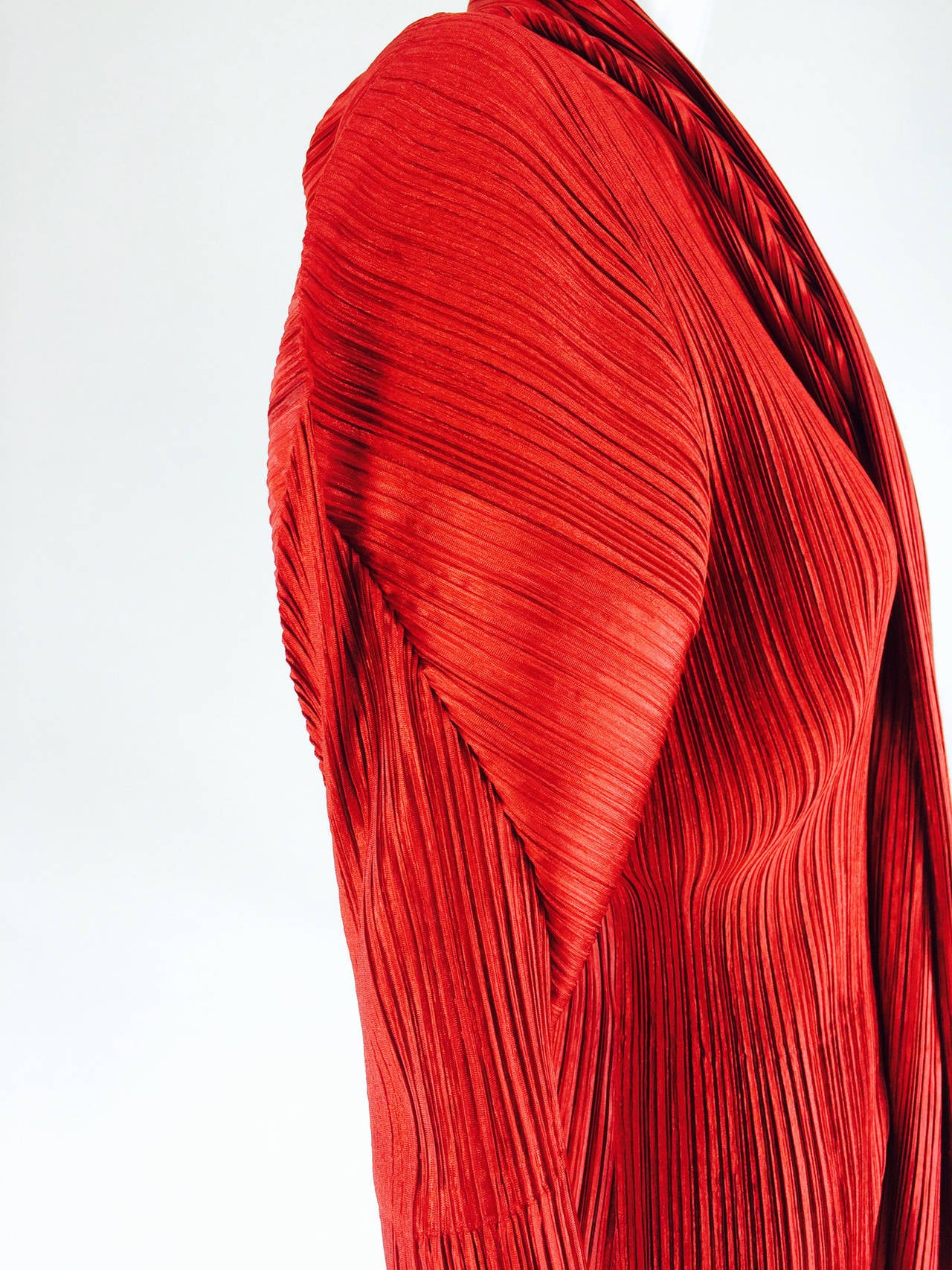 Issey Miyake pleated crimson red long jacket 3