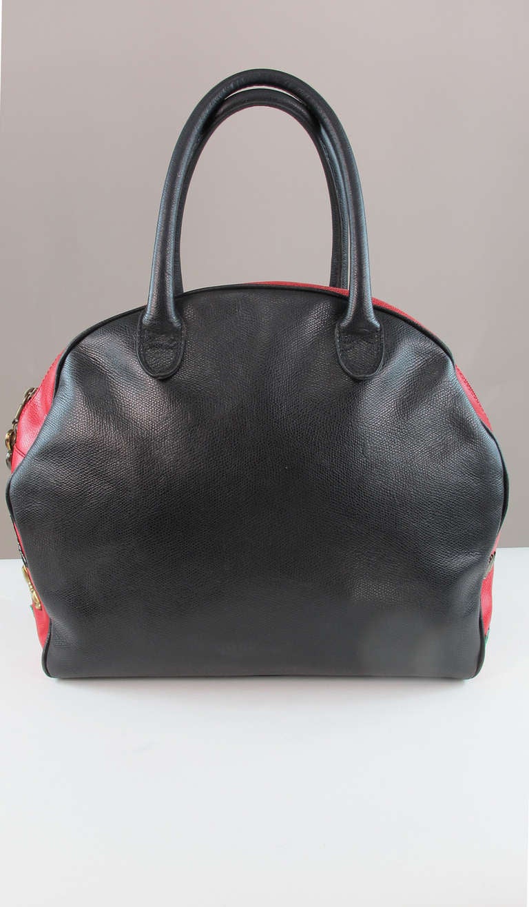 Rare 1980s Moschino Redwall applique charm leather bowler handbag 2