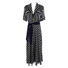 Vintage 1980s Escada black & ivory silk stripe dress