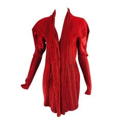 Issey Miyake pleated crimson red long jacket