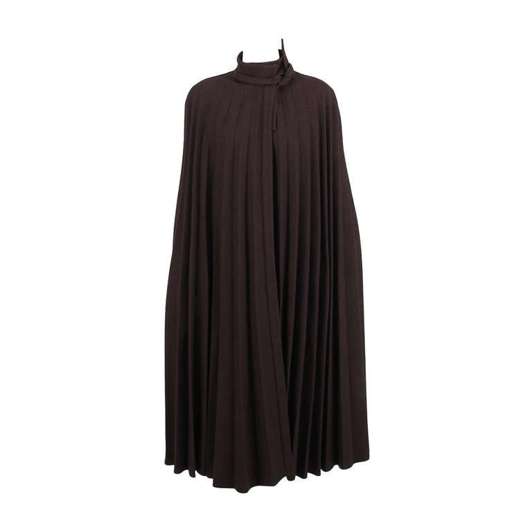 1980s Krizia brown wool knife pleated cape at 1stDibs