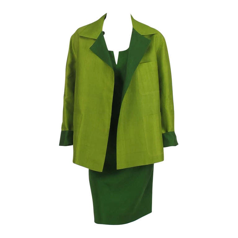 Donna Karan raw silk dress & matching reversible jacket