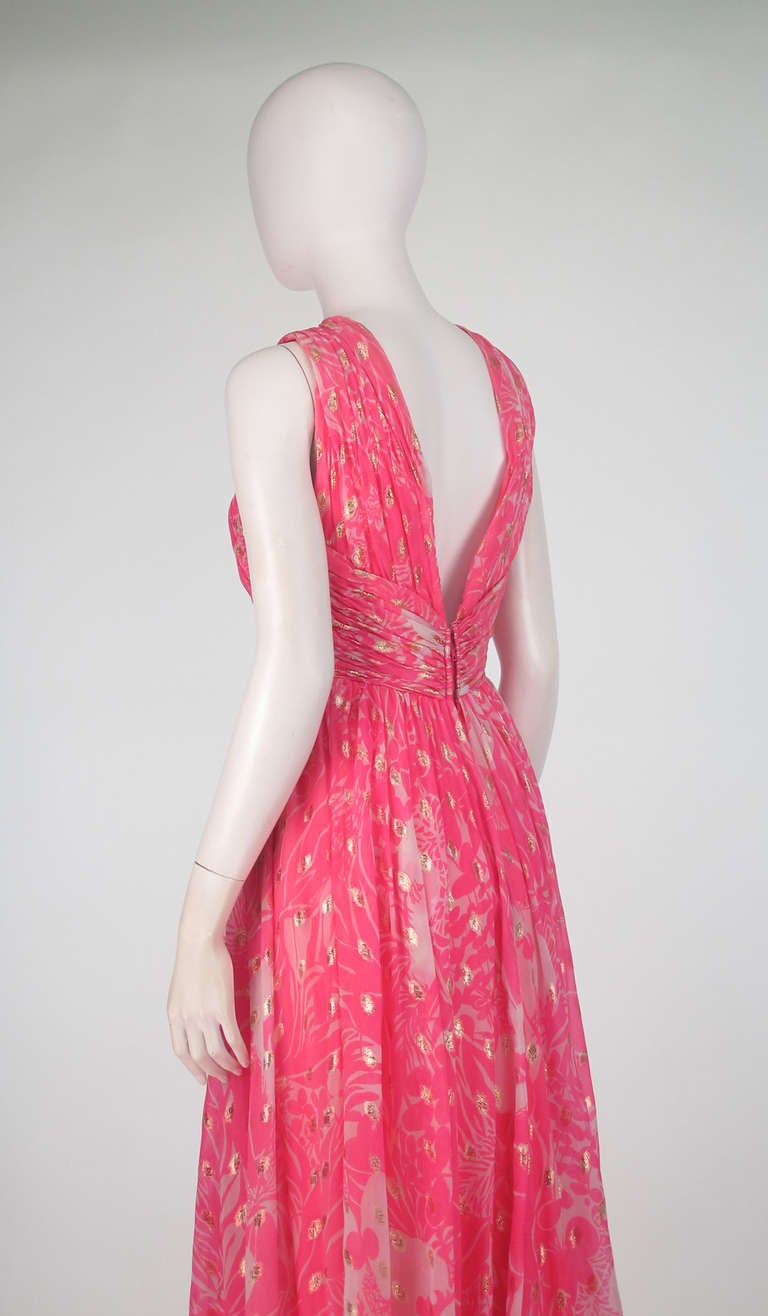 1970s Malcolm Starr metallic chiffon wrap front evening gown 1