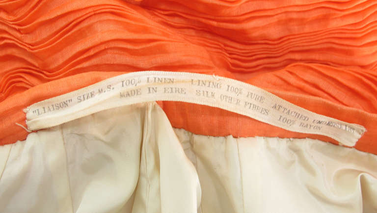 Sybil Connolly Tangerine Pleated Linen Skirt Vintage 1950s 2