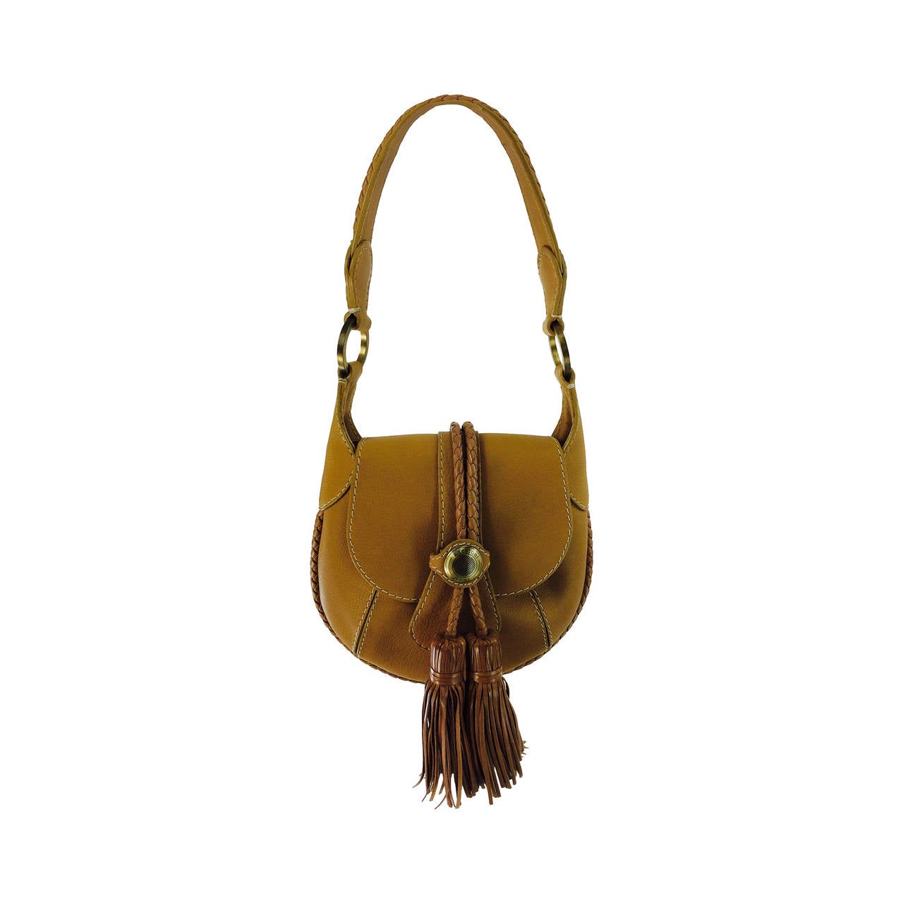 A. Testoni fringe tassel shoulder bag in caramel leather
