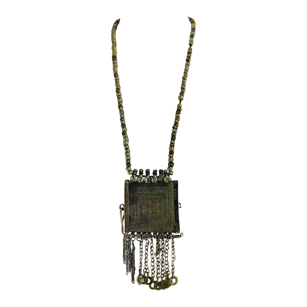 Mid 20th. C Yemeni tribal handmade silver bead & amulet necklace