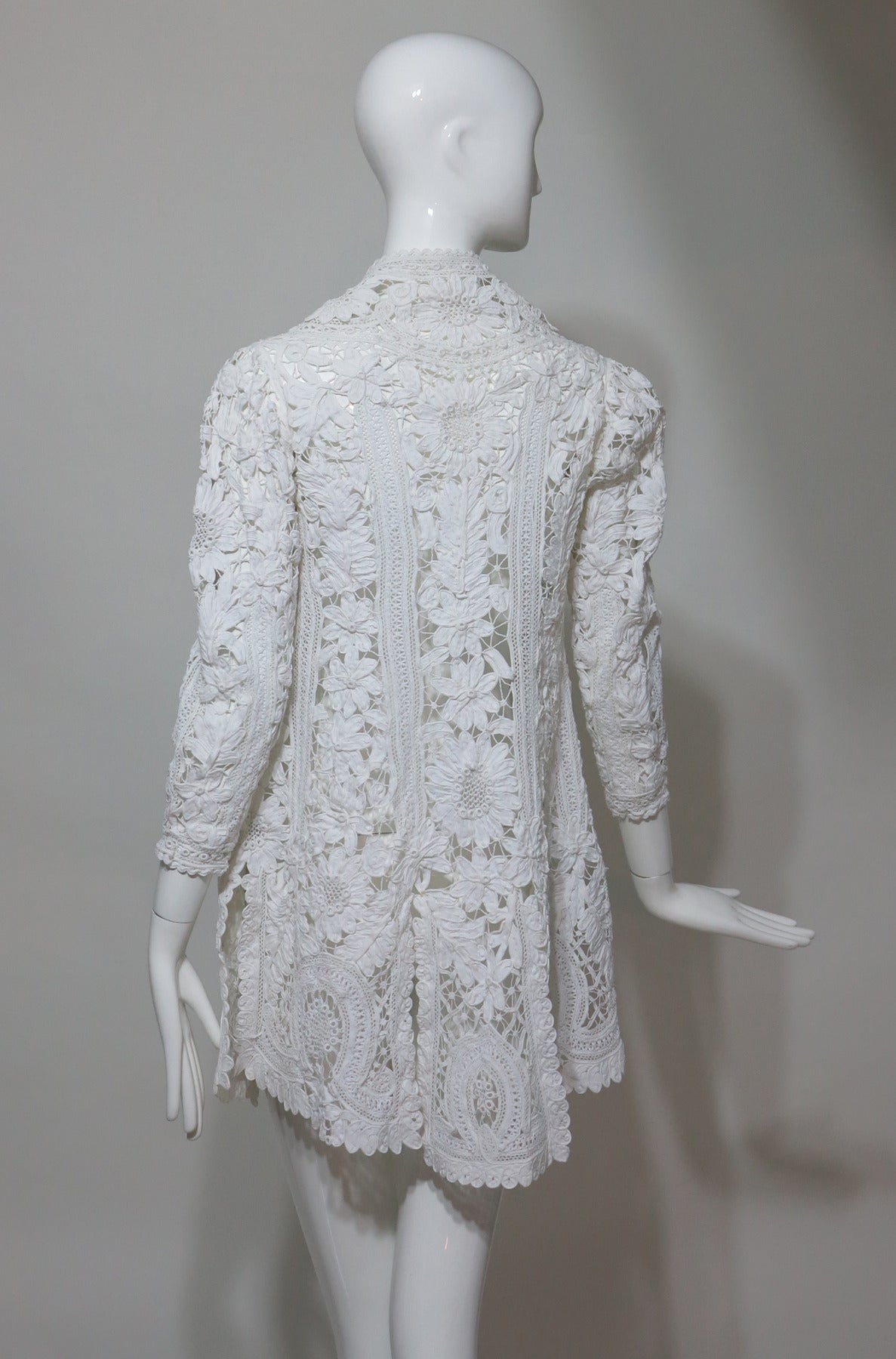 Battenburg white tape lace coat handmade Victorian For Sale at 1stDibs