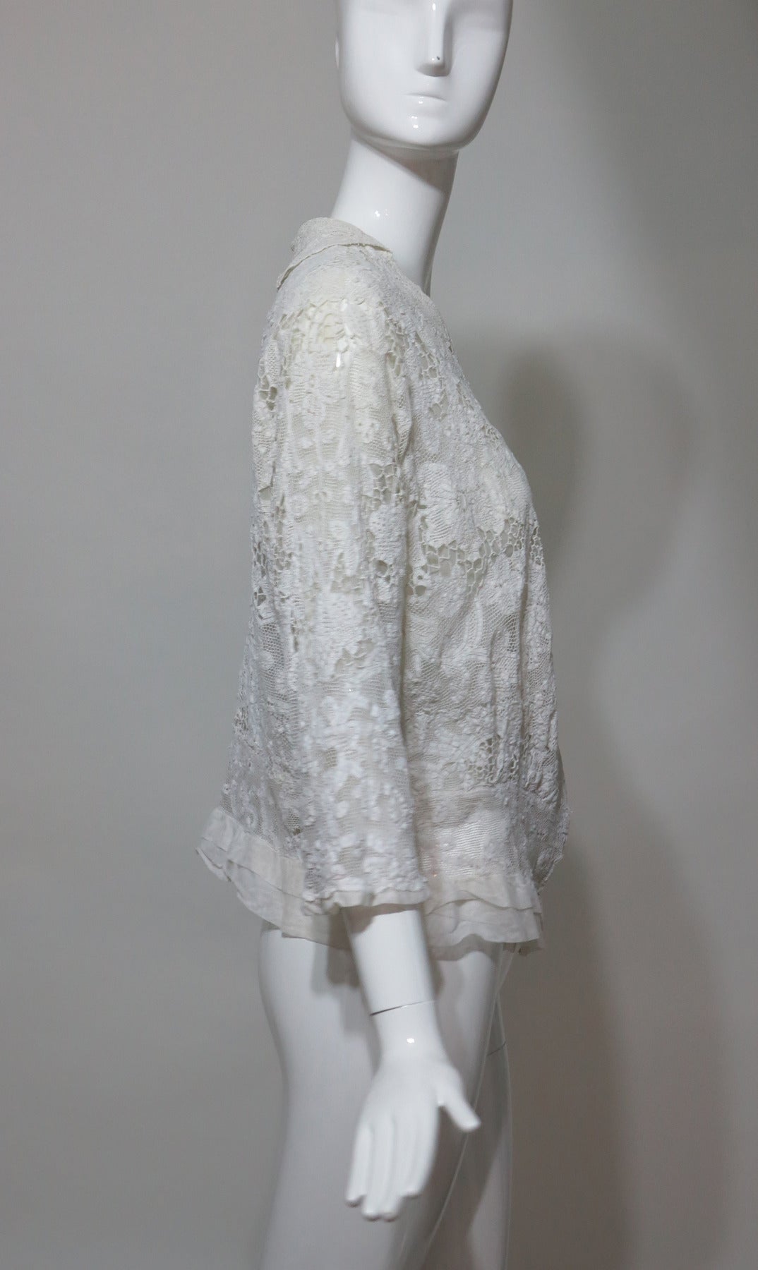 Gray Handmade mixed lace lace Edwardian jacket in off white