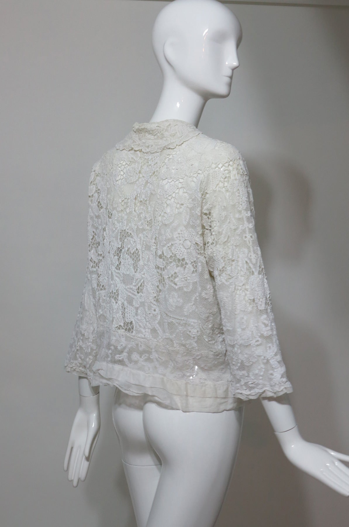 Handmade mixed lace lace Edwardian jacket in off white For Sale at 1stdibs