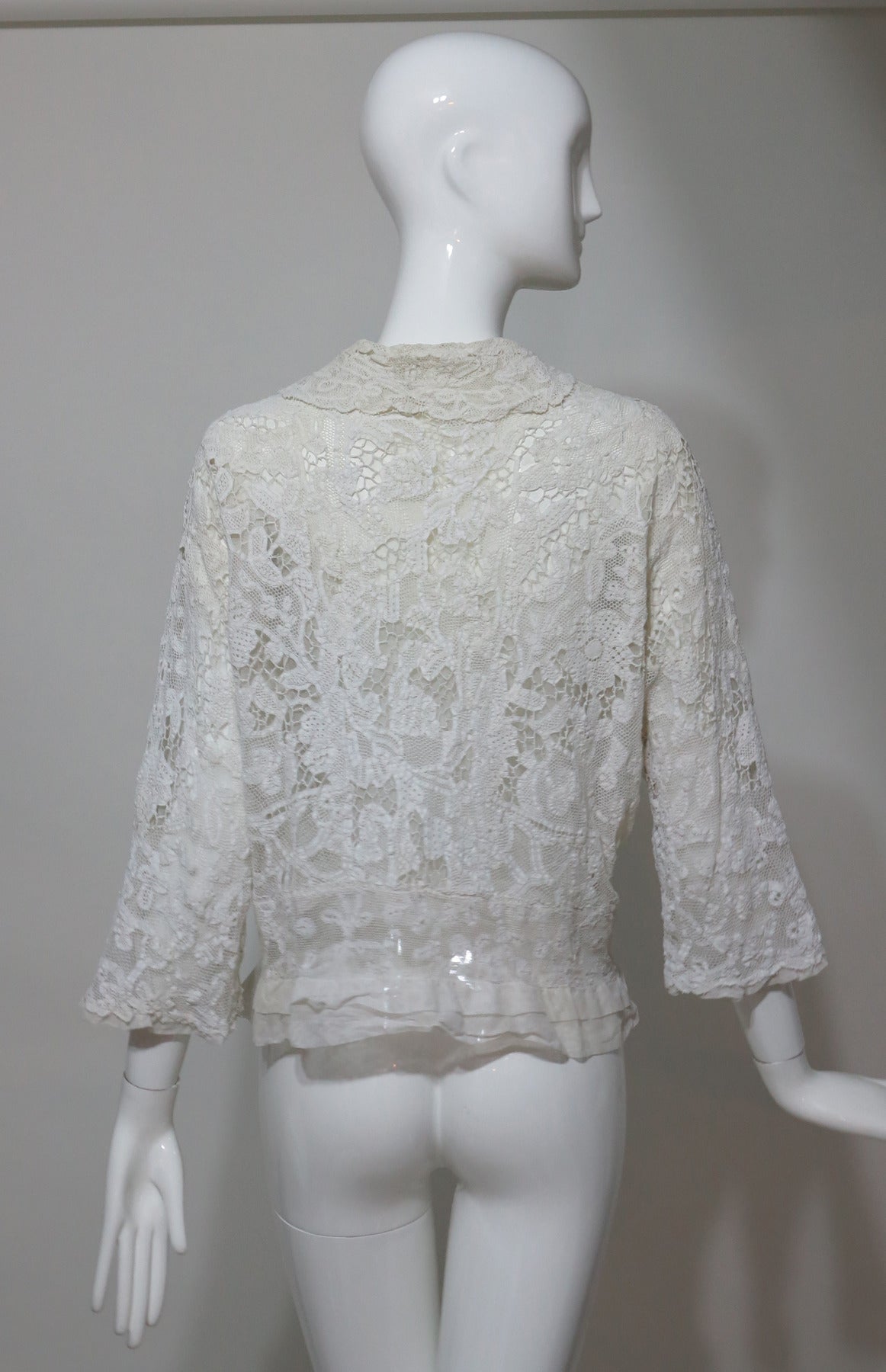 Handmade mixed lace lace Edwardian jacket in off white For Sale at 1stdibs