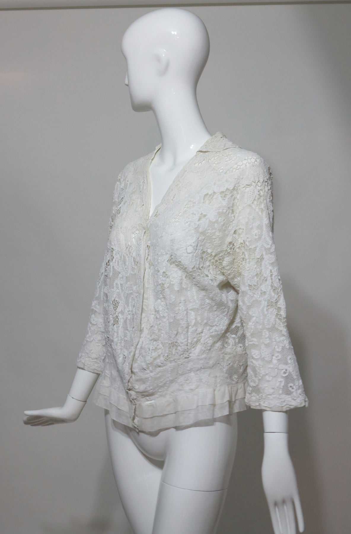 Handmade mixed lace lace Edwardian jacket in off white For Sale at 1stdibs