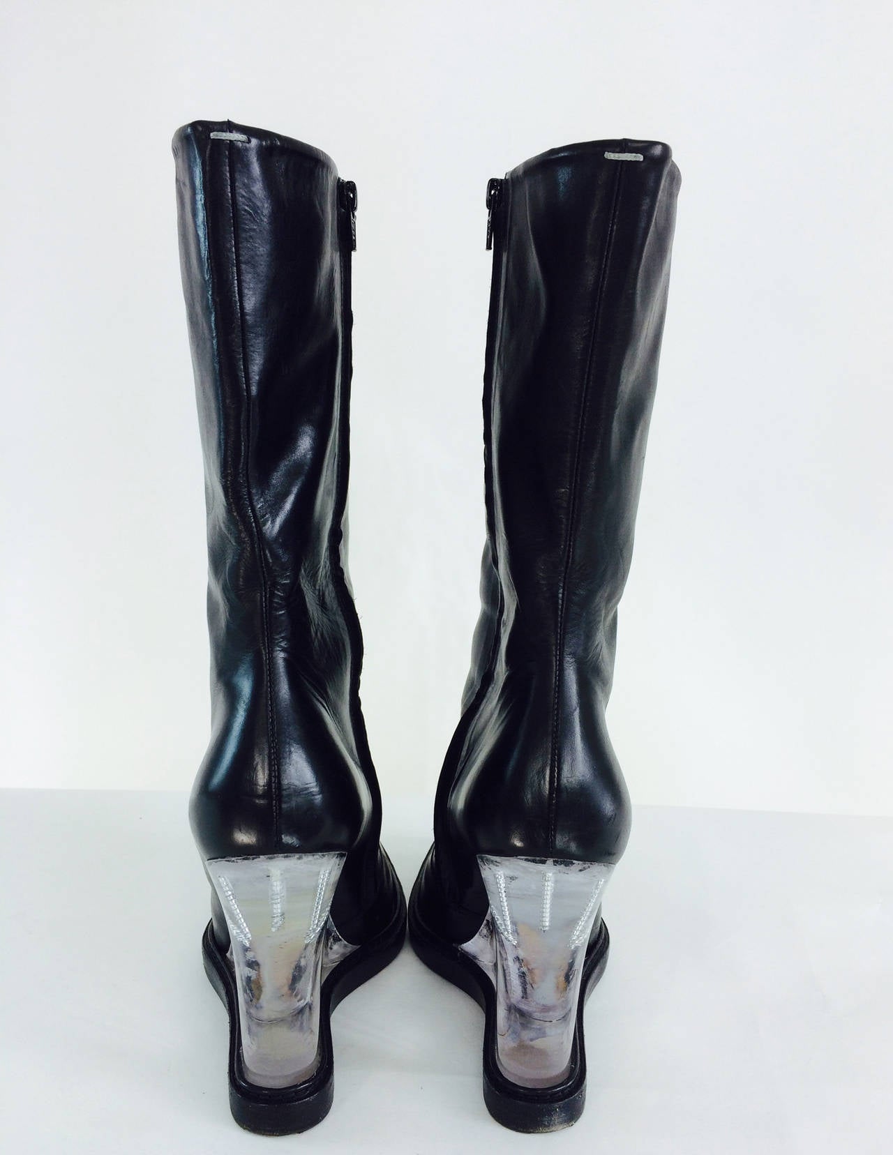 Mason Martin Margiela plexi heel mid calf black leather boots 39 1/2 5