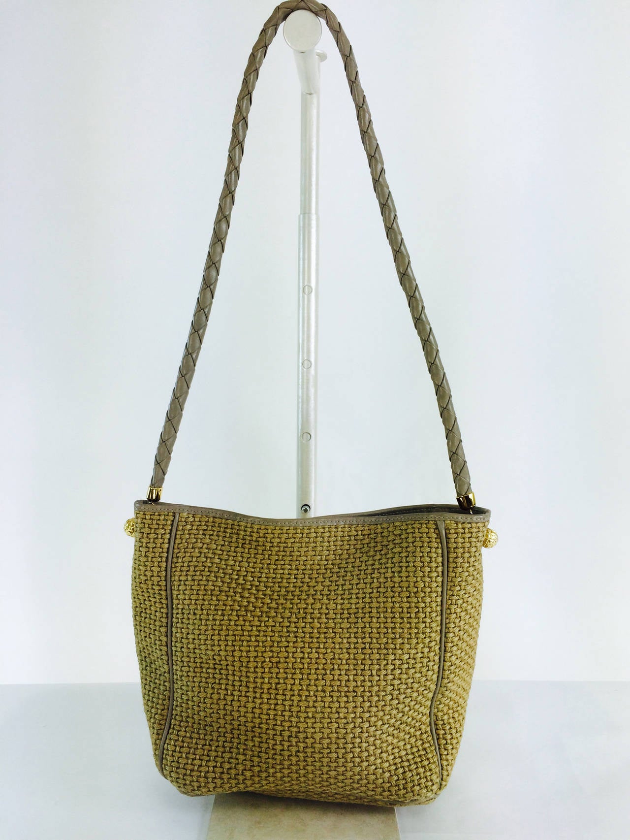 Bottega Veneta neutral woven jute and leather shoulder bag at 1stDibs ...