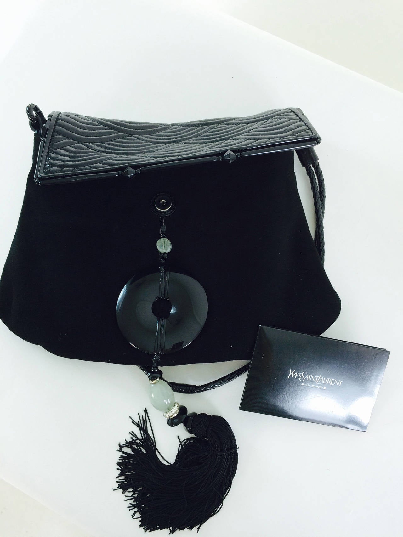 Black Yves St Laurent RIve Gauche black Chinoiserie evening handbag