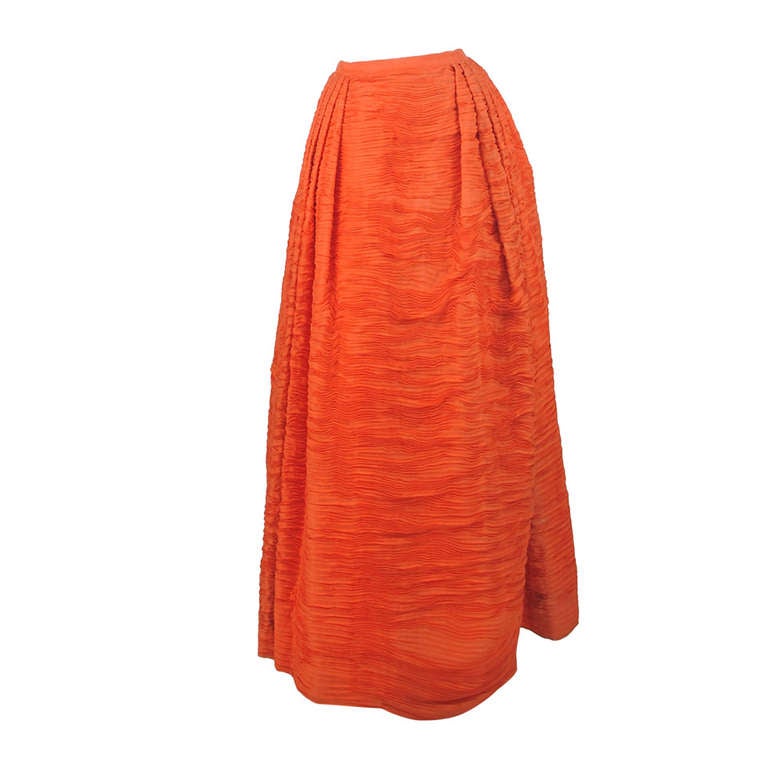 Sybil Connolly Tangerine Pleated Linen Skirt Vintage 1950s