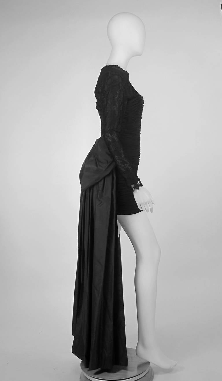 1980s Renato Balestra black silk cocktail dress with tails In Excellent Condition In West Palm Beach, FL