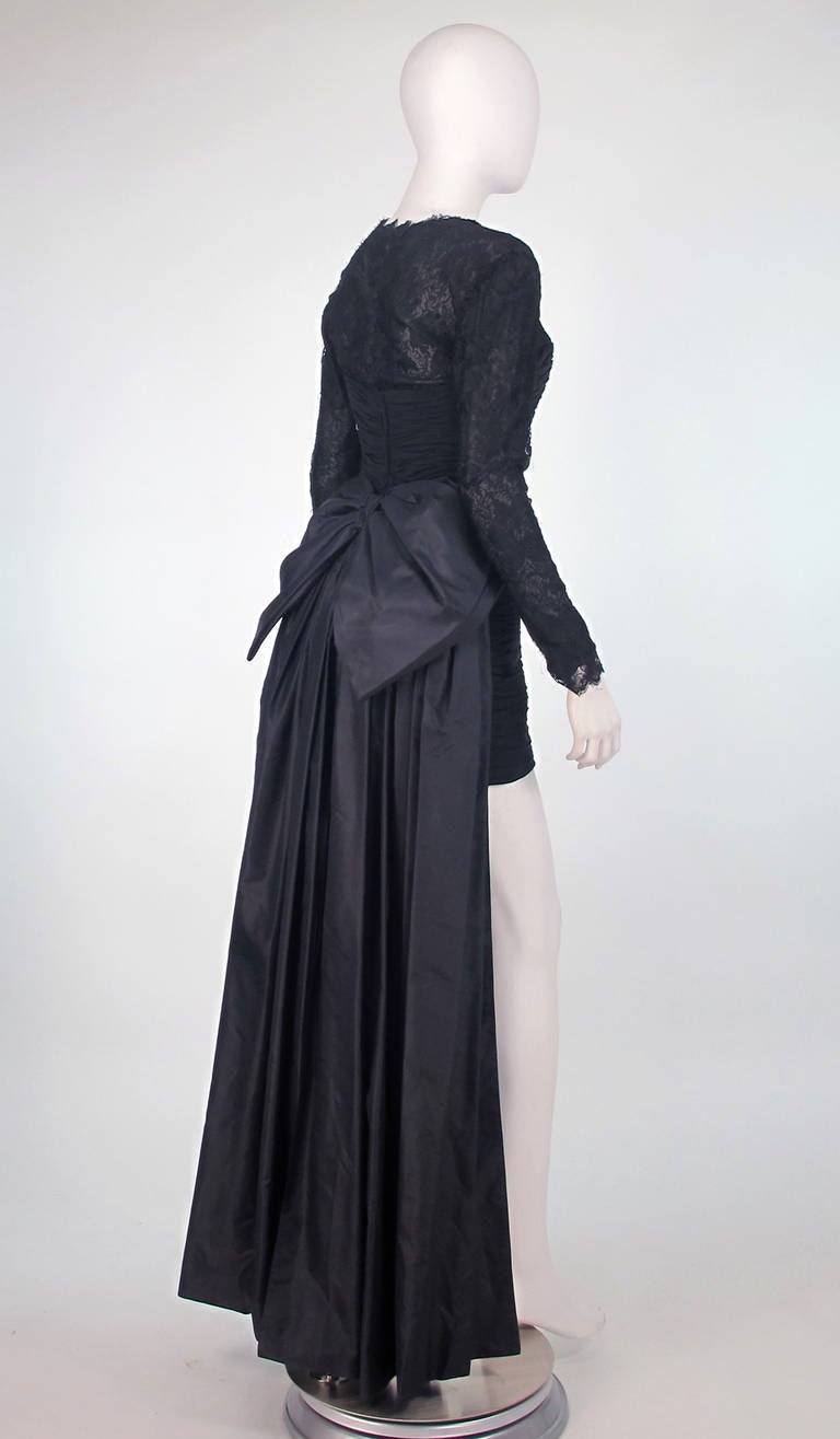 Women's 1980s Renato Balestra black silk cocktail dress with tails
