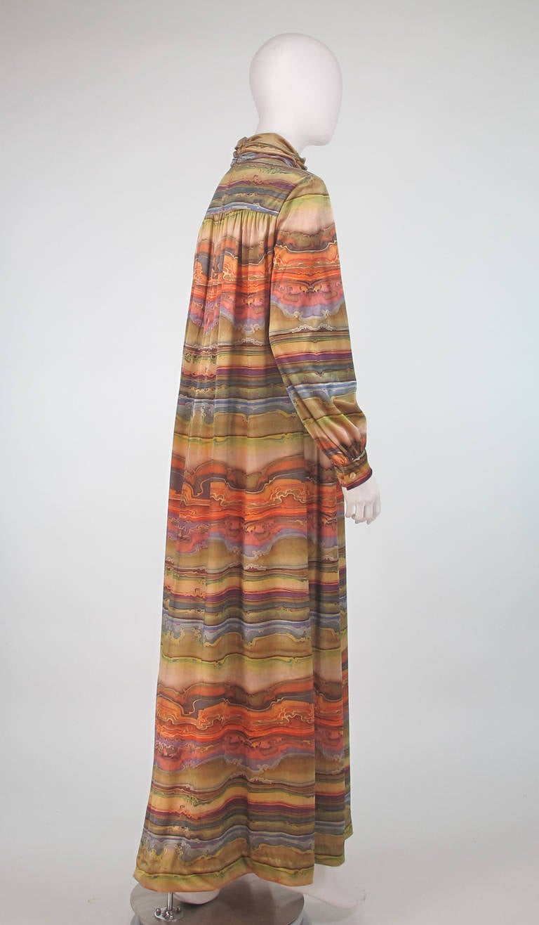 Women's 1970s Martha, Palm Beach panne velvet at home caftan