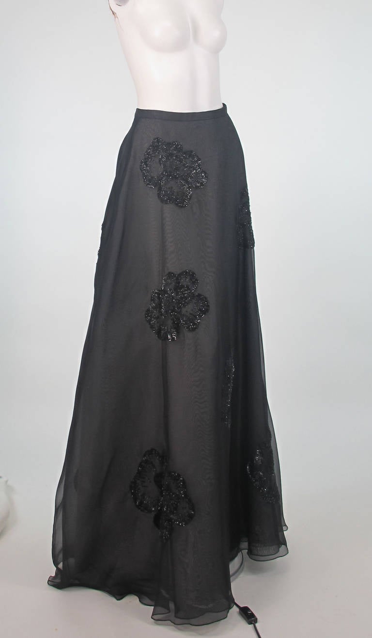 1990s Melisa Eng black silk organza & sequin evening skirt In Excellent Condition In West Palm Beach, FL