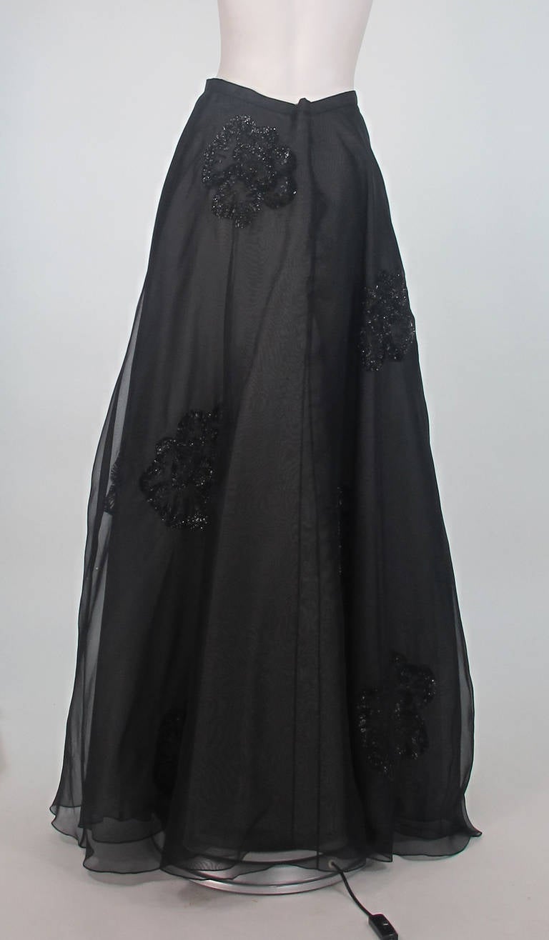 1990s Melisa Eng black silk organza & sequin evening skirt 1