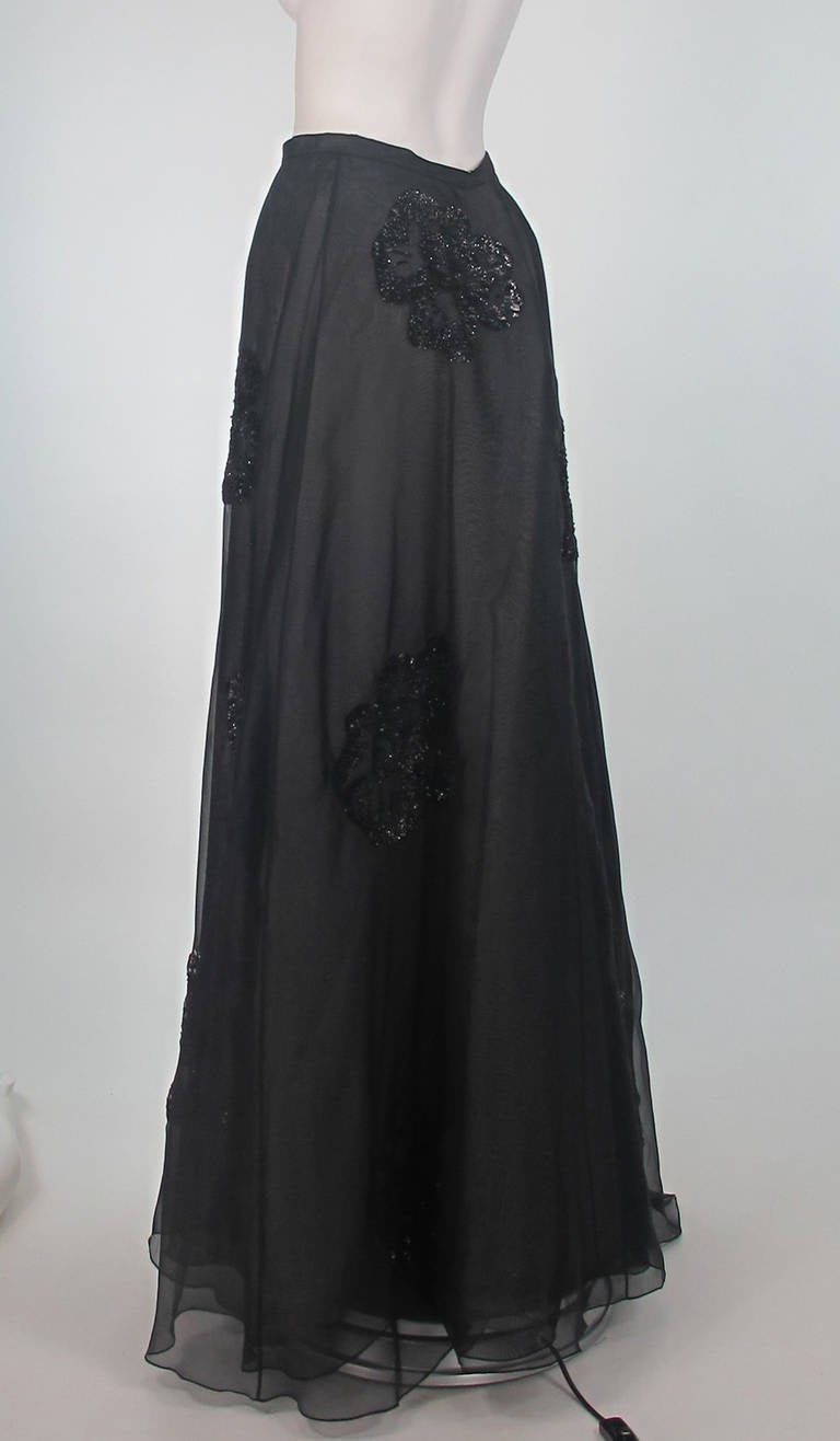 1990s Melisa Eng black silk organza & sequin evening skirt 2
