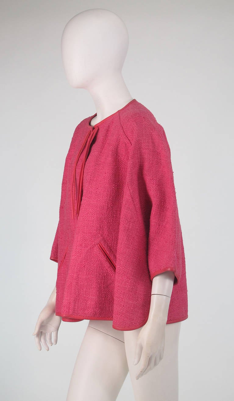 1950s Bonnie Cashin pink linen & leather jacket 3