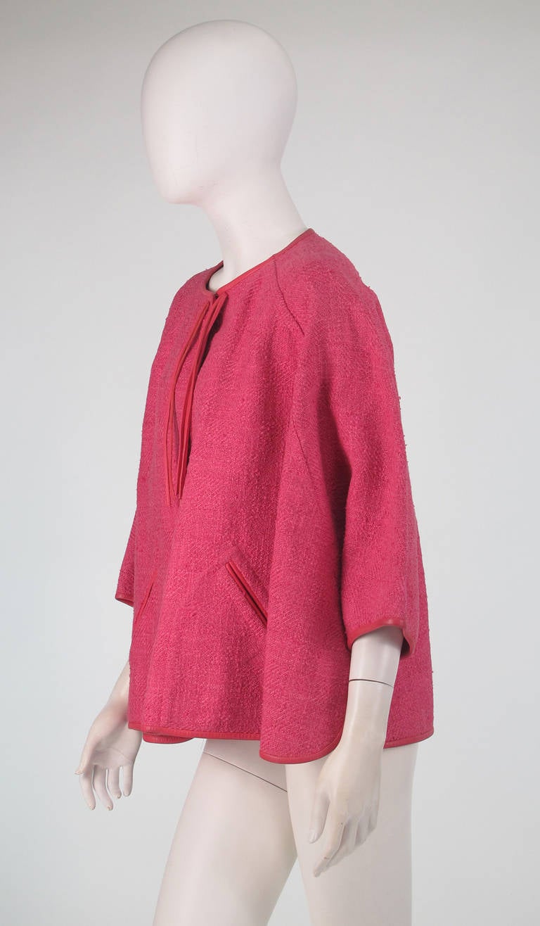 1950s Bonnie Cashin pink linen & leather jacket 4