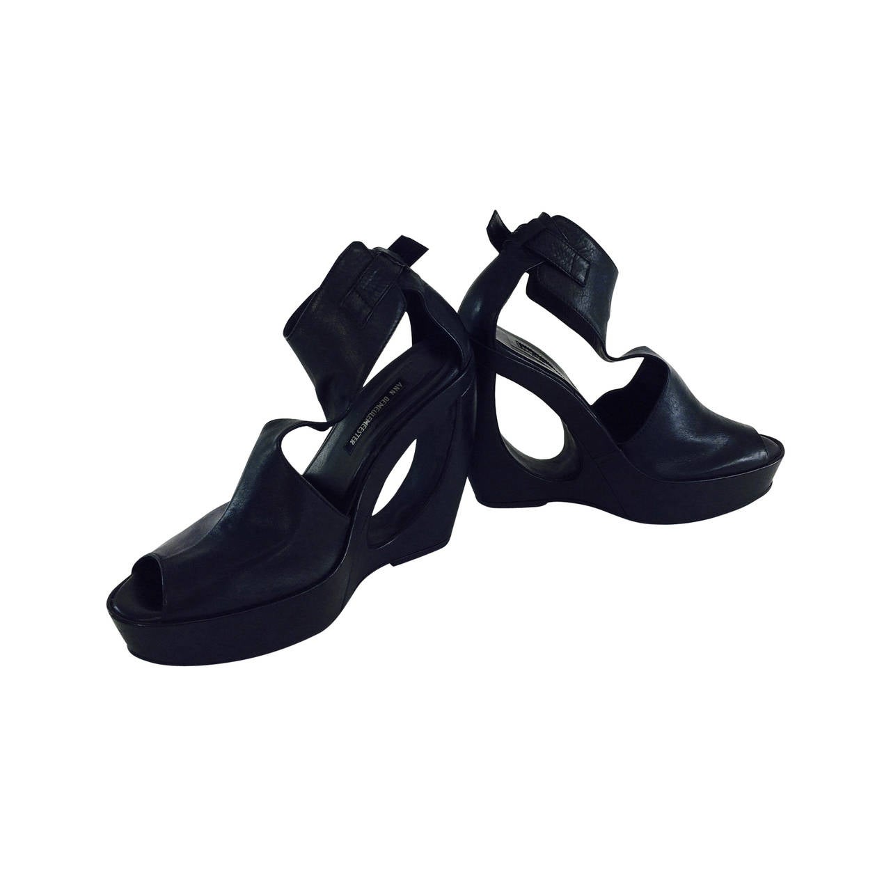 Ann Demeulemeester black leather cut out wedge platform shoes at 1stDibs