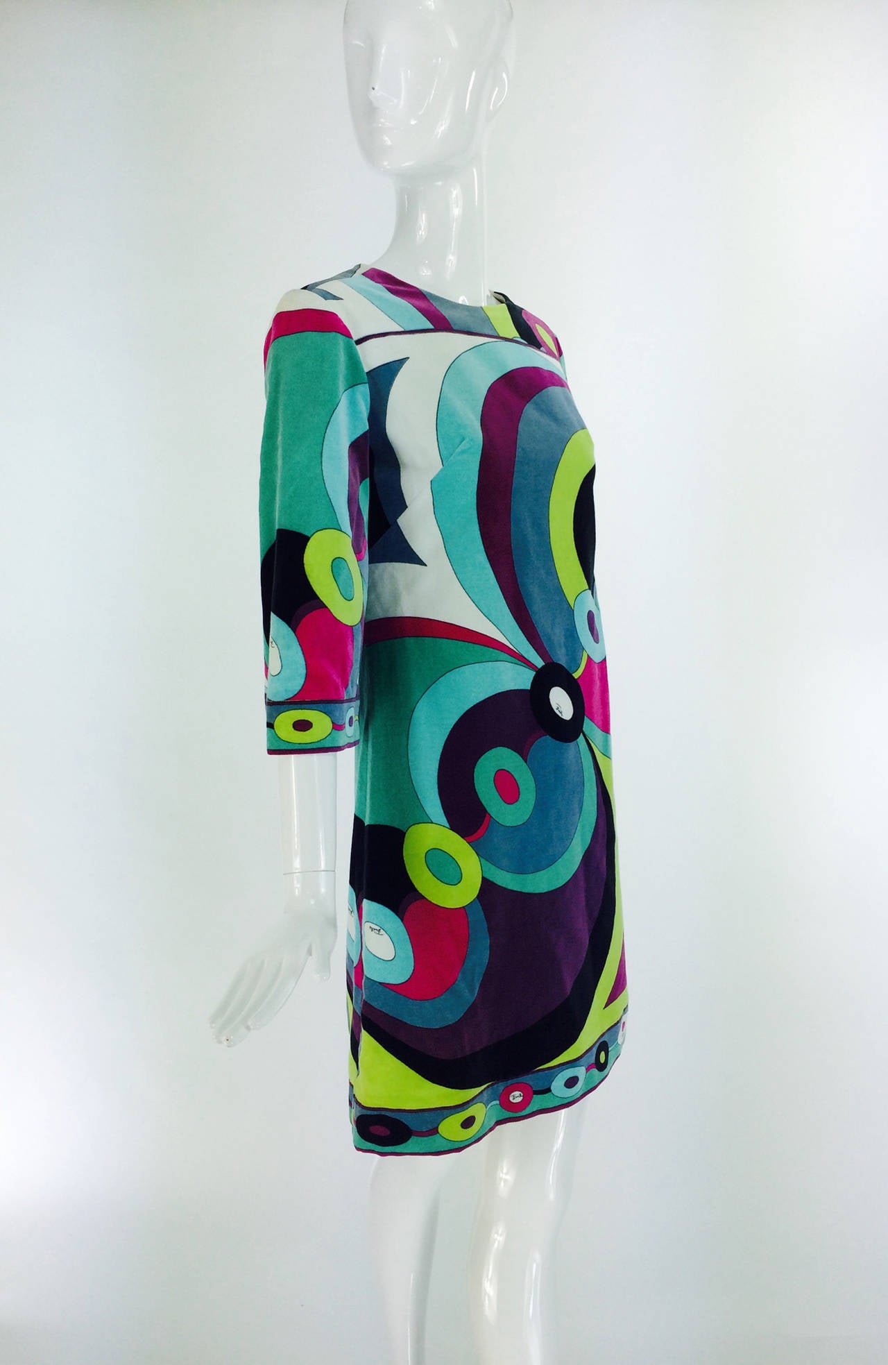 Emilio Pucci printed velveteen mini dress 1960s In Excellent Condition In West Palm Beach, FL