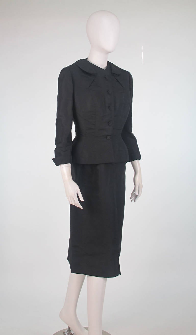 1950s Hattie Carnegie black silk dress and jacket at 1stDibs