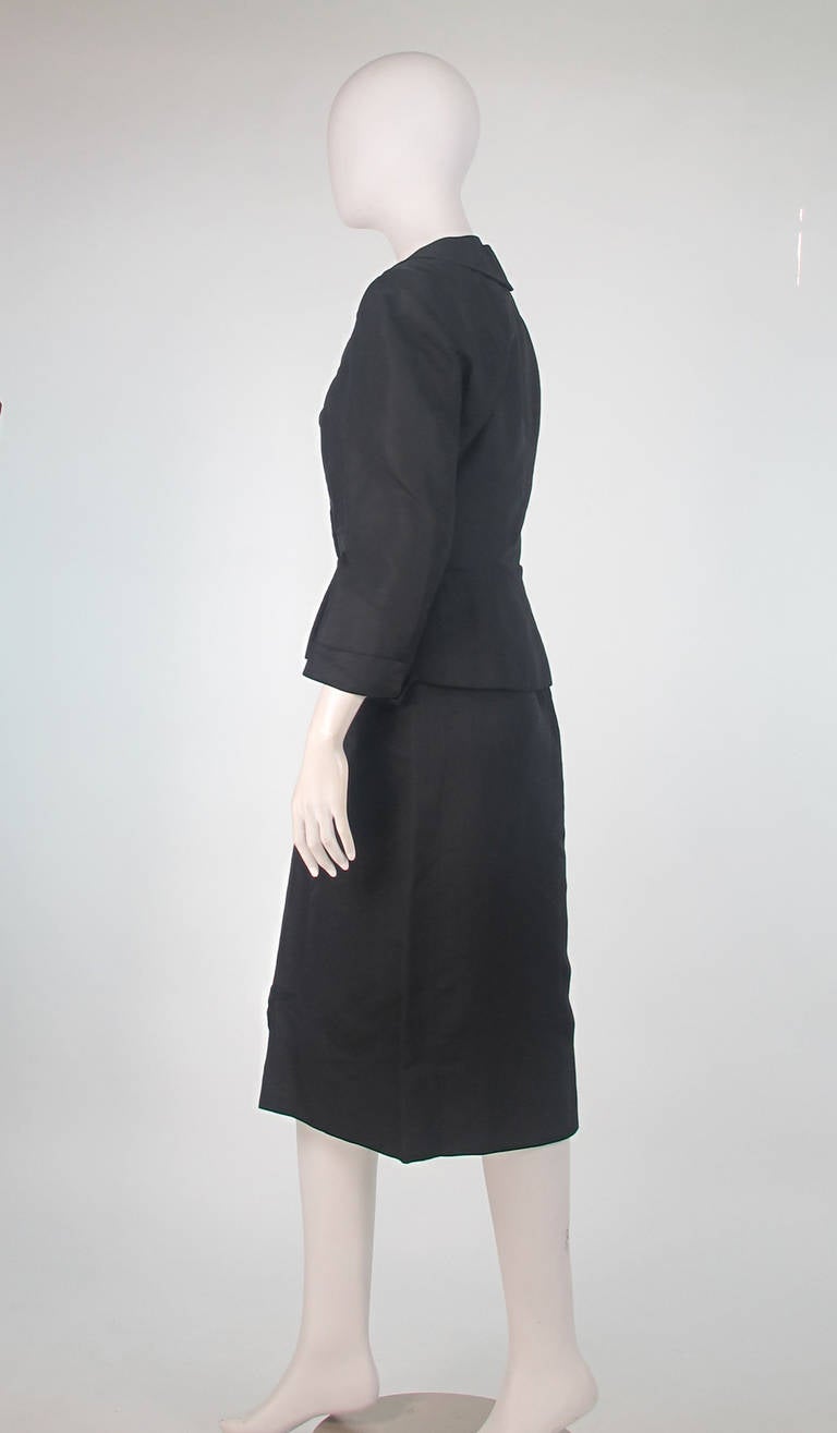1950s Hattie Carnegie black silk dress & jacket In Excellent Condition In West Palm Beach, FL