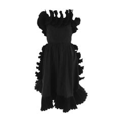 Frank Usher, London black taffeta ruffle pleat trim cocktail dress 1970s