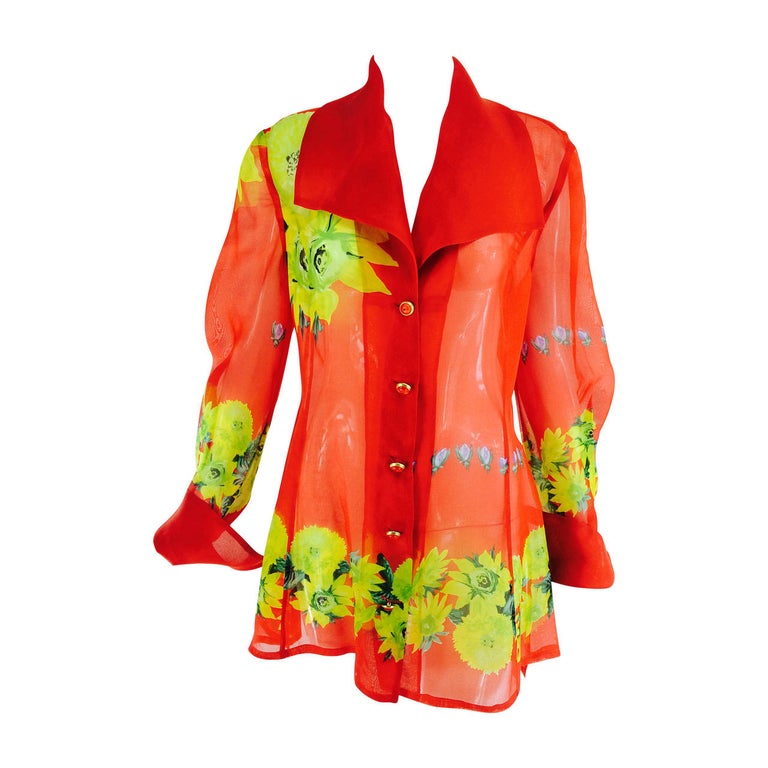 Christian Llinares France floral organza blouse 1980s For Sale