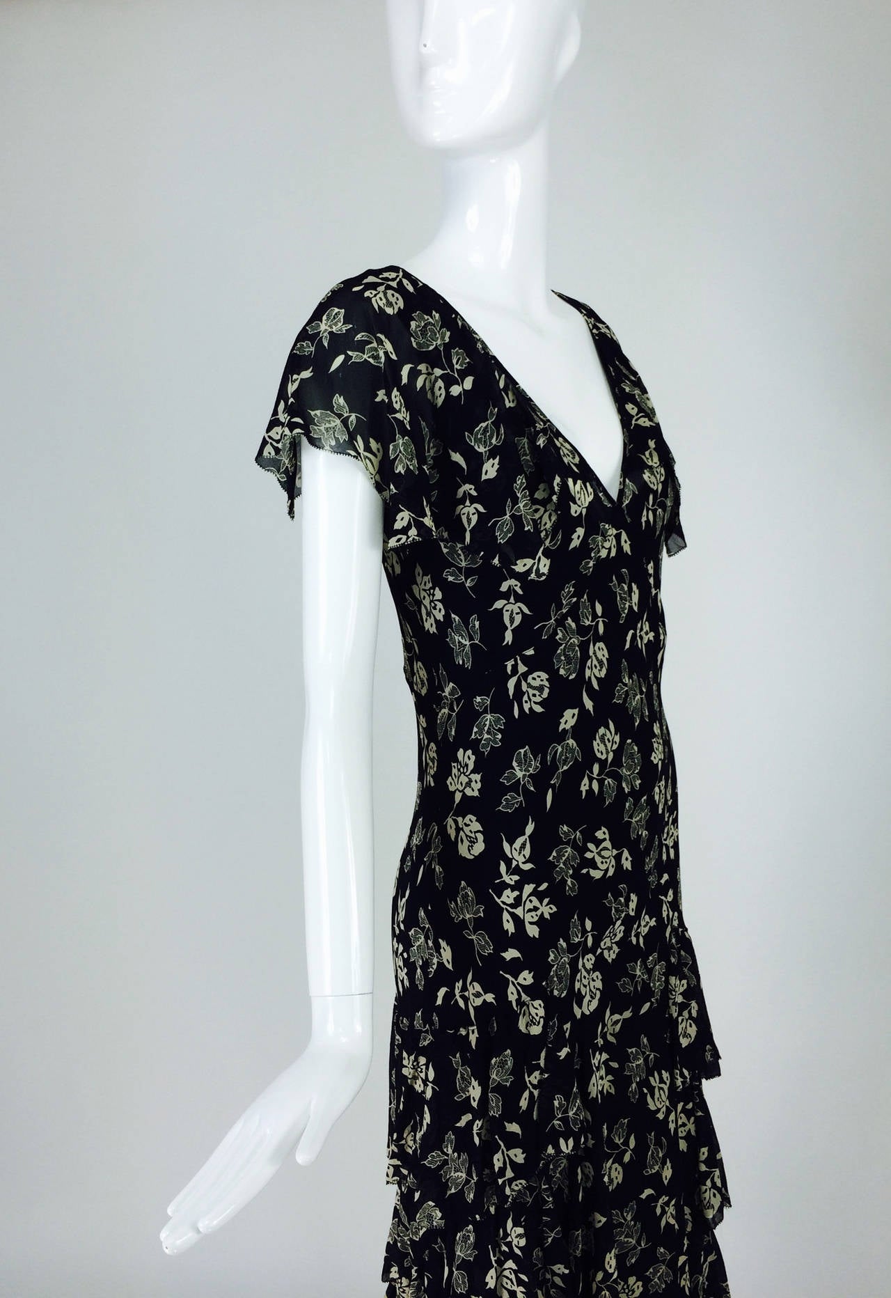 Ralph Lauren 1930s inspired black & cream silk chiffon dress 4