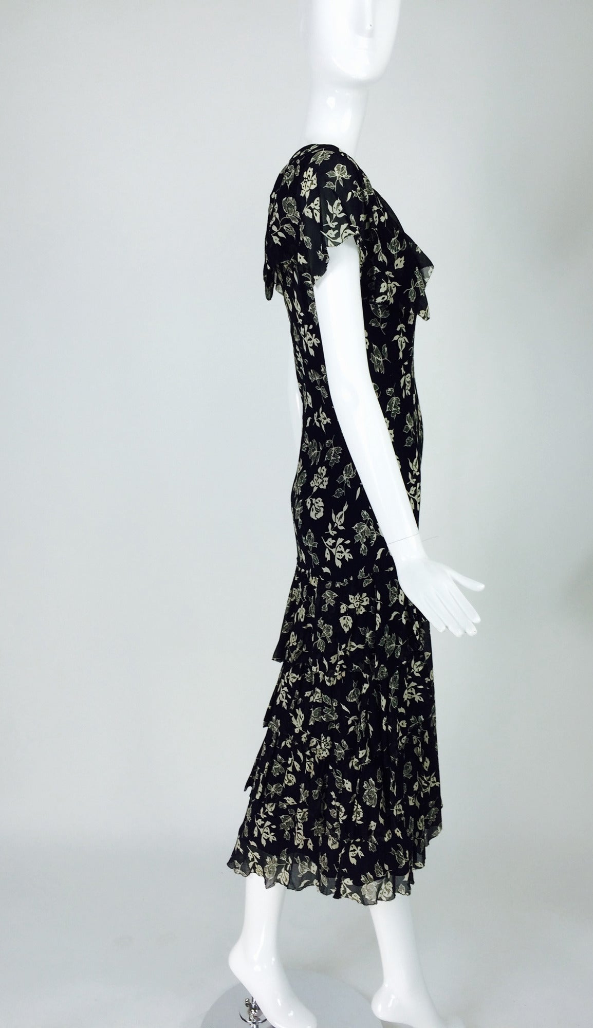 Ralph Lauren 1930s inspired black & cream silk chiffon dress 3