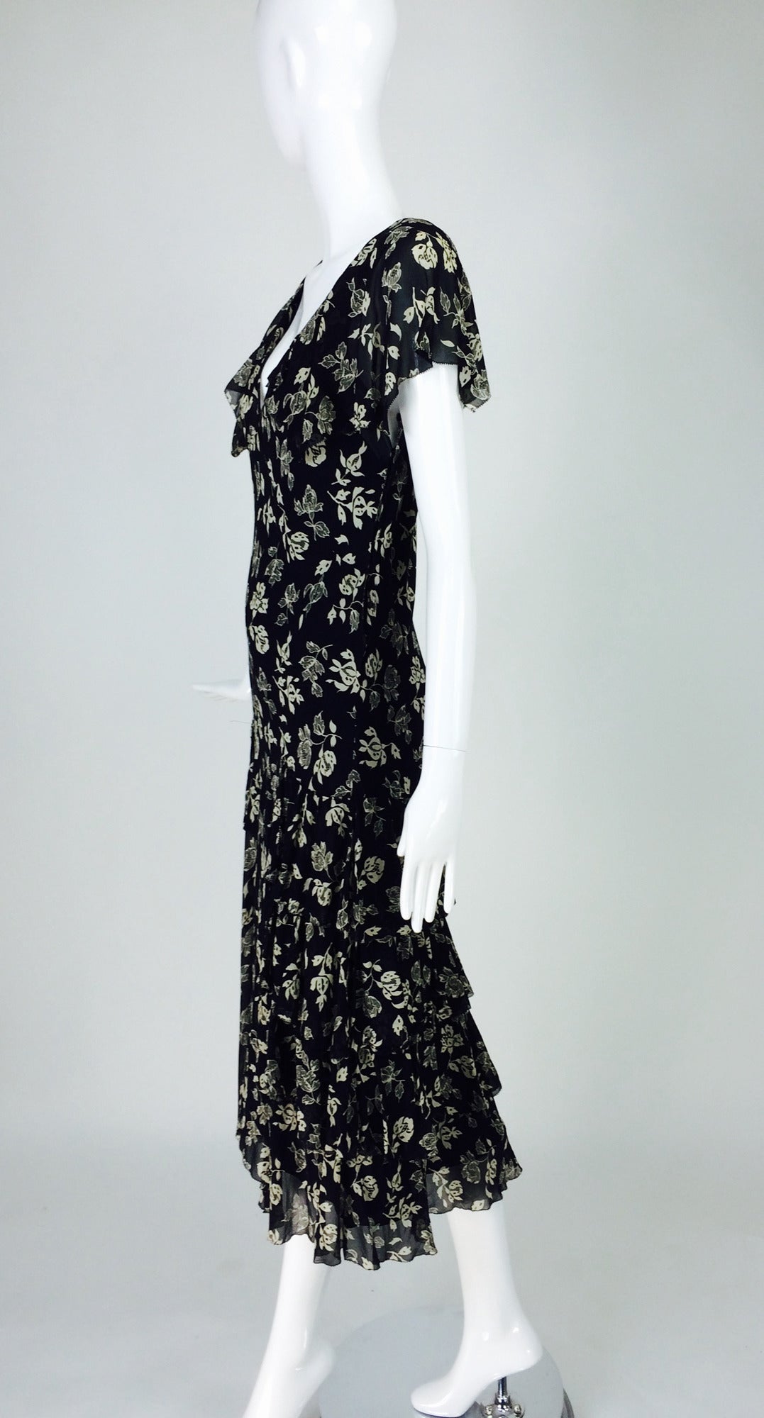 Women's Ralph Lauren 1930s inspired black & cream silk chiffon dress