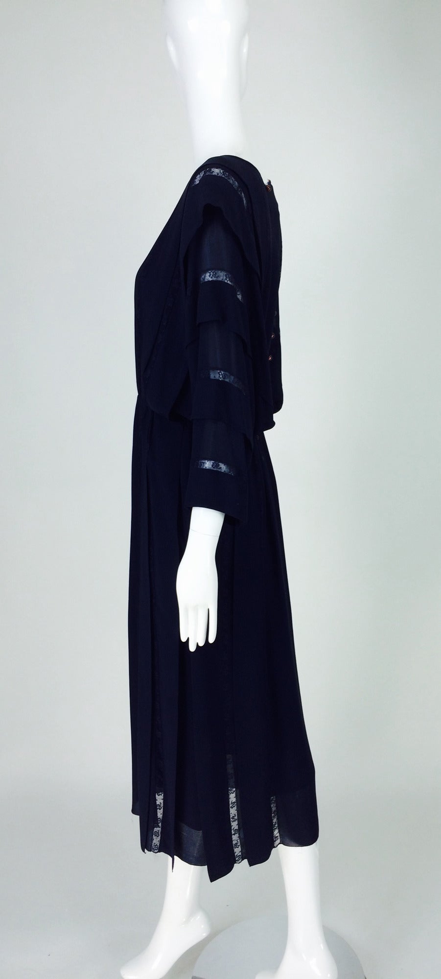 Women's Chloe by Karl Lagerfeld blue chiffon lace insertion dress early 1980s