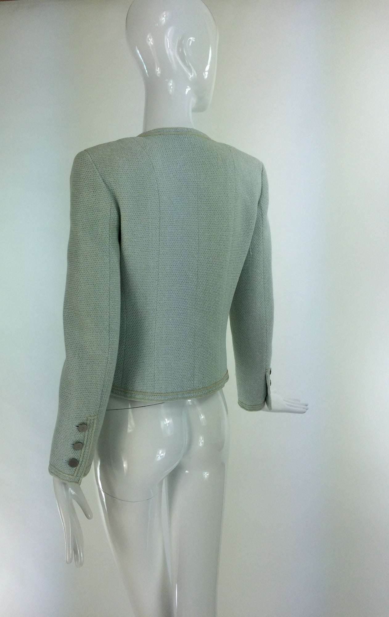 mint green cropped jacket