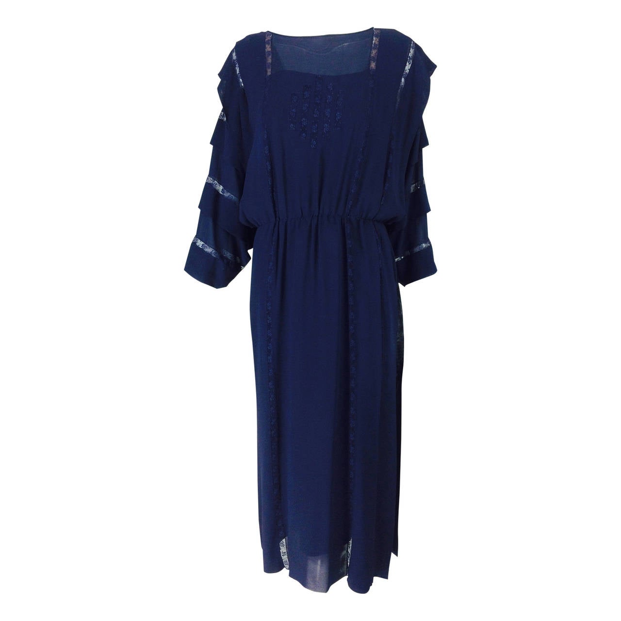 Chloe by Karl Lagerfeld blue chiffon lace insertion dress early 1980s