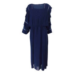 Chloe by Karl Lagerfeld blue chiffon lace insertion dress early 1980s